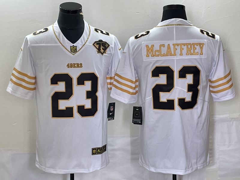 Men San Francisco 49ers 23 Mccaffrey 75th Nike White Gold Game Player NFL Jersey